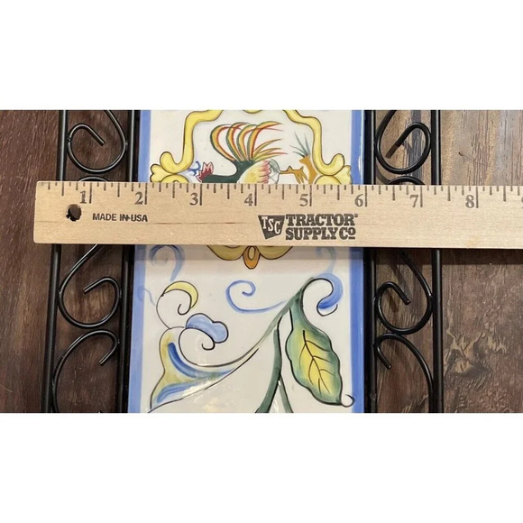 Fitz & Floyd Ricamo Rooster Tile Wire Bread Tray Appetizer Serving Centerpiece - Picture 4 of 7